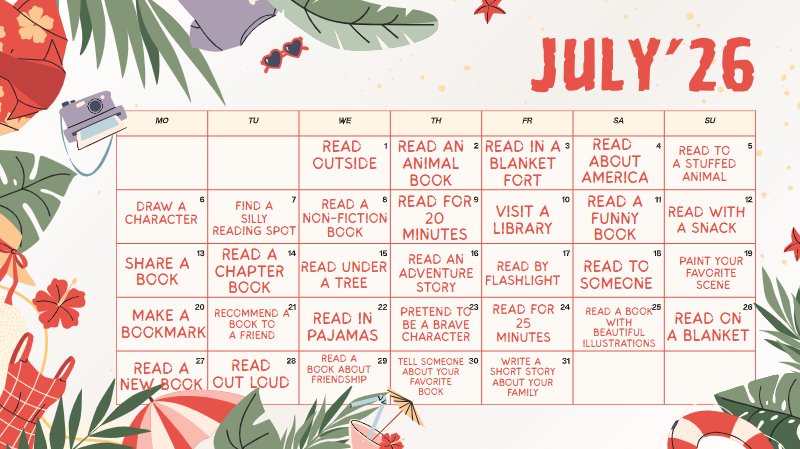 July Reading Calendar preview