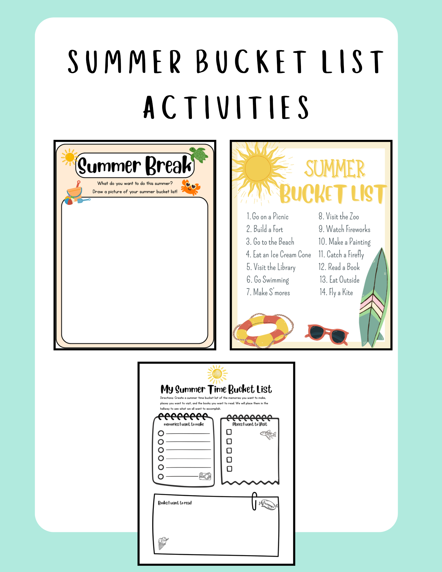 Summer Bucket List Activities | Summer Writing & Reflection Worksheets preview