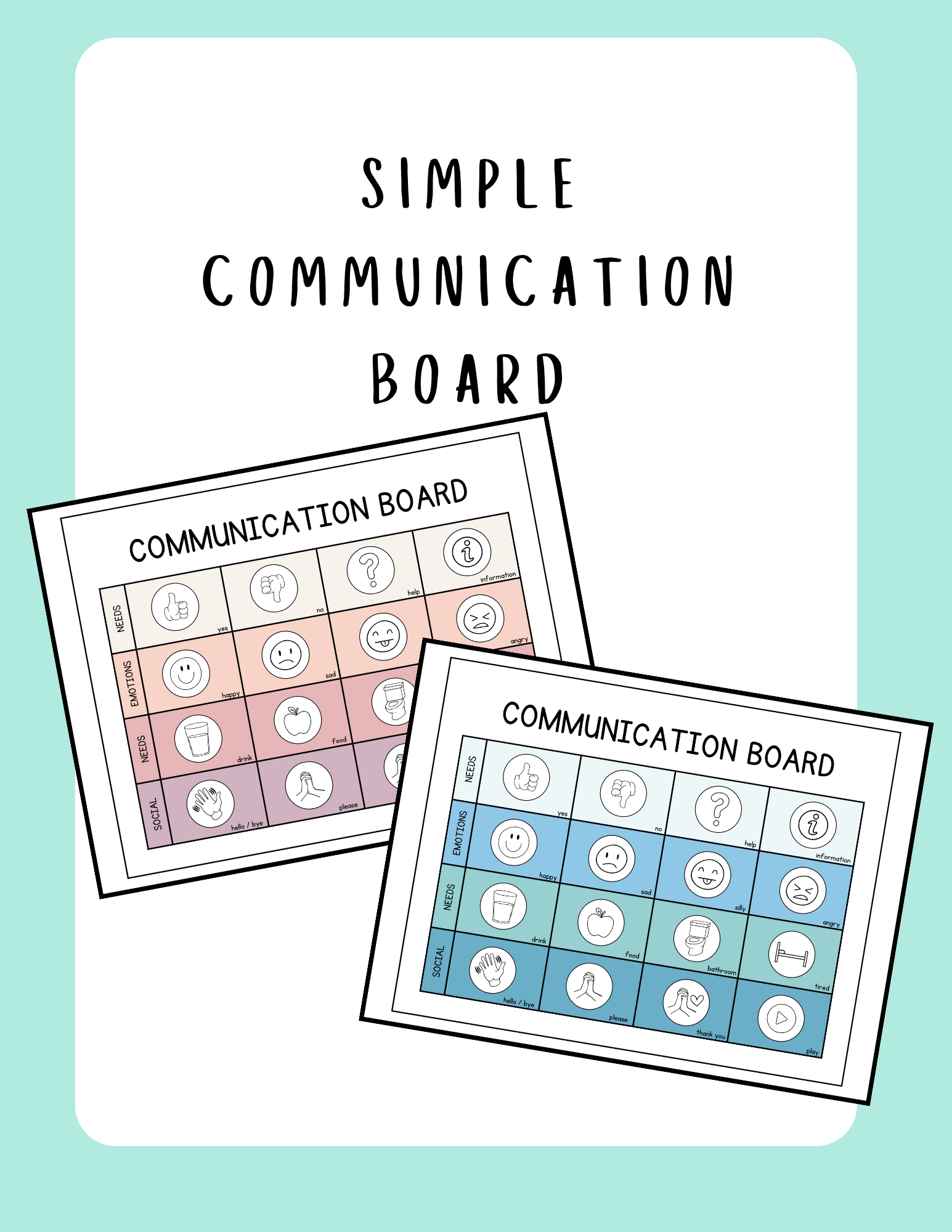 FREEBIE Basic Communication Board | AAC Visual Board | 16 Icons | Pink & Blue preview