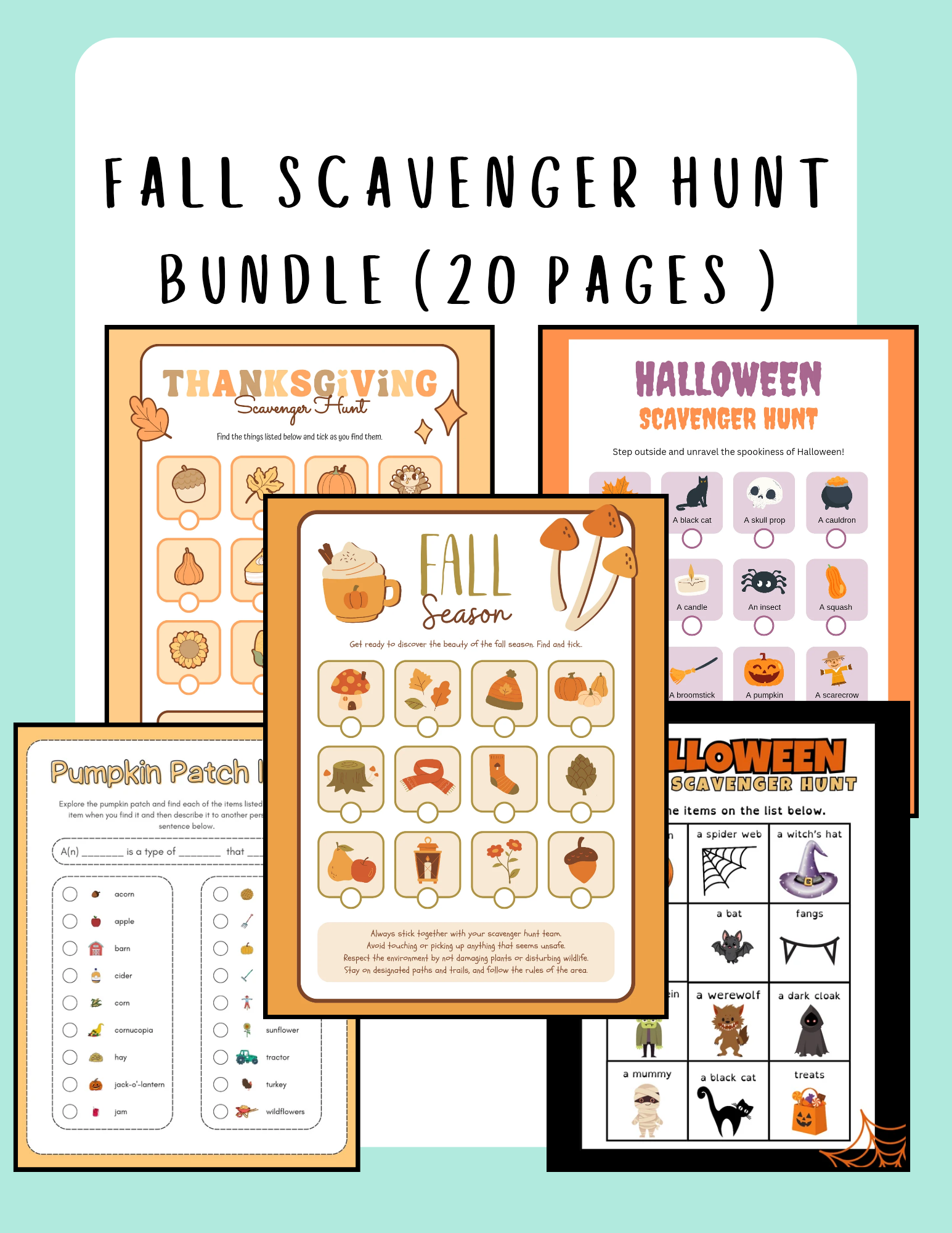 Fall Scavenger Hunt Bundle | Halloween, Thanksgiving & Autumn Nature Hunt | Preschool, Pre-K, Kindergarten preview
