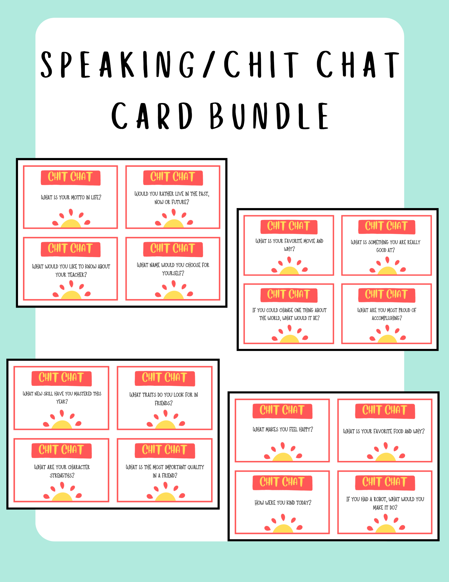 Speaking & Chit Chat Card Bundle | Conversation Starters & Discussion Prompts preview