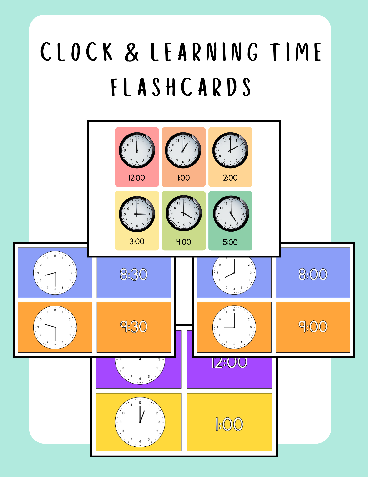 Telling Time Flashcards | Analog & Digital Clock Matching Activity | Time to the Hour & Half Hour preview